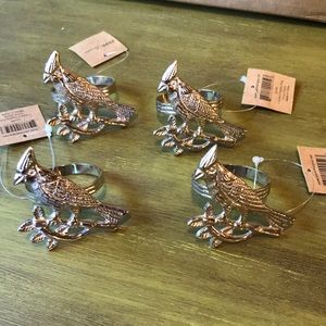 4 cardinal silver napkin rings with tags